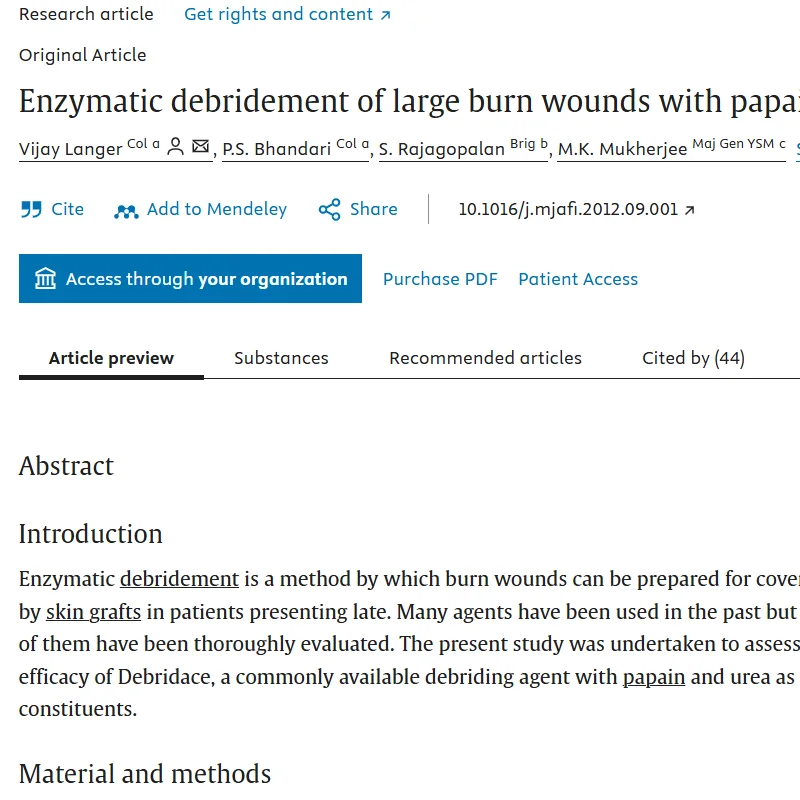 Enzymatic debridement of large burn wounds with papain–urea: Is it safe?