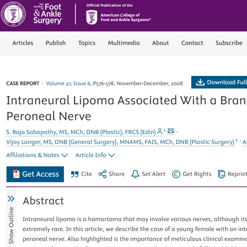 Intraneural Lipoma Associated With a Branch of the Superficial Peroneal Nerve